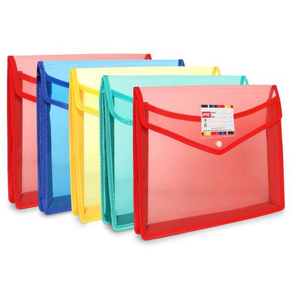 G 1 Multicolor A4 Size Document Storage Bag with Snap Button (Pack of 5)